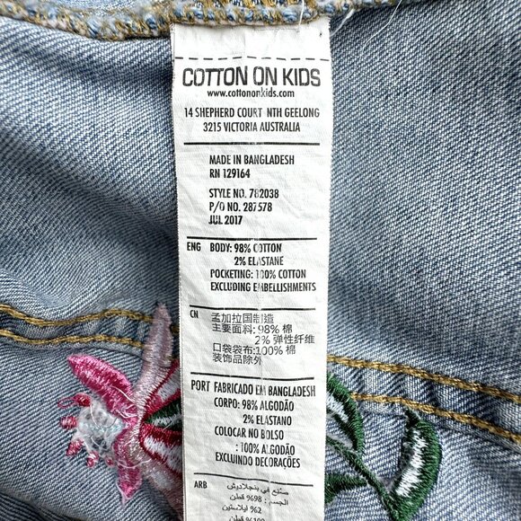 COTTONON Kids Hummingbird Jean Jacket Girls 6 Denim Embroidered Bee Cotton On - Picture 9 of 9
